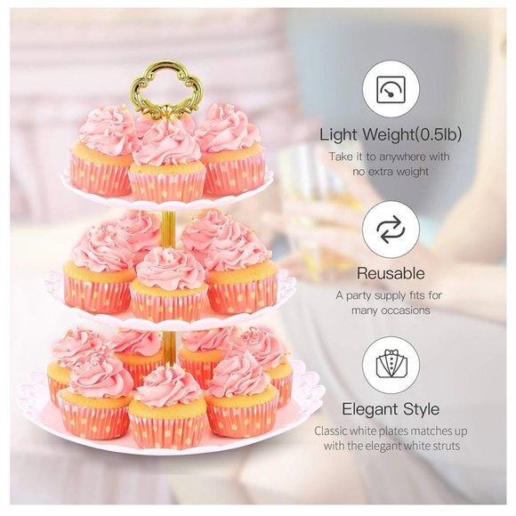NWK Large 3-Tier Cupcake Stand 10.9Inch Plastic Serving Tray-white & gold- - Picture 3 of 3